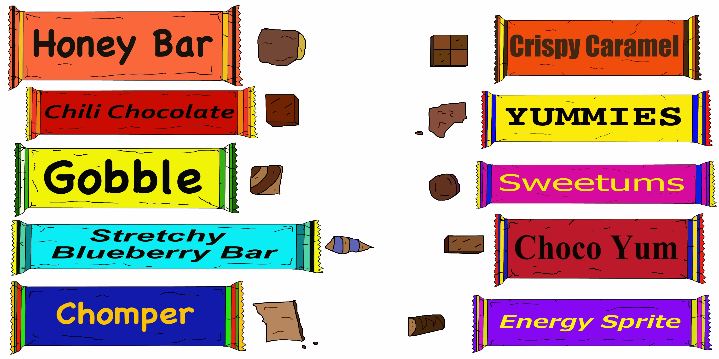 ten pieces of different candy
